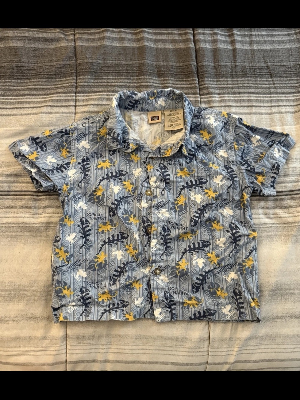 FADED GLORY Boys Short Sleeve Button Down Tropical Habitat Frog/Lizard Shirt 4T